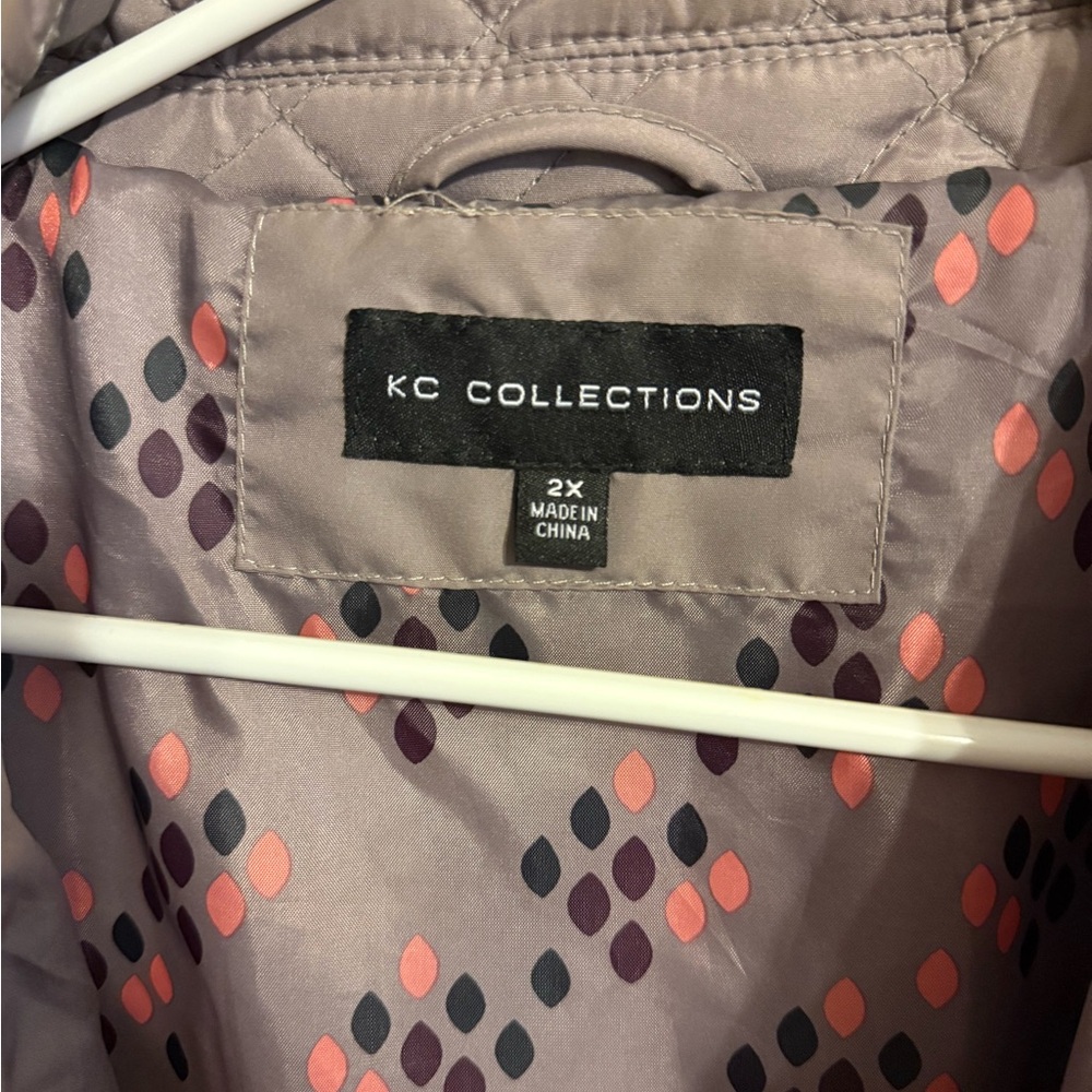 KC Collections Women’s Quilted Jacket Coat Size 1X taupe Full Zip Snap - Picture 5 of 7
